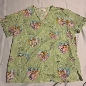 Disney’s Bambi Green Cartoon Heart Print Scrub Top